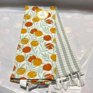 New Fruit Print & Capri Green Striped Tassel Dish Towel Set 2pk (Juliet)
